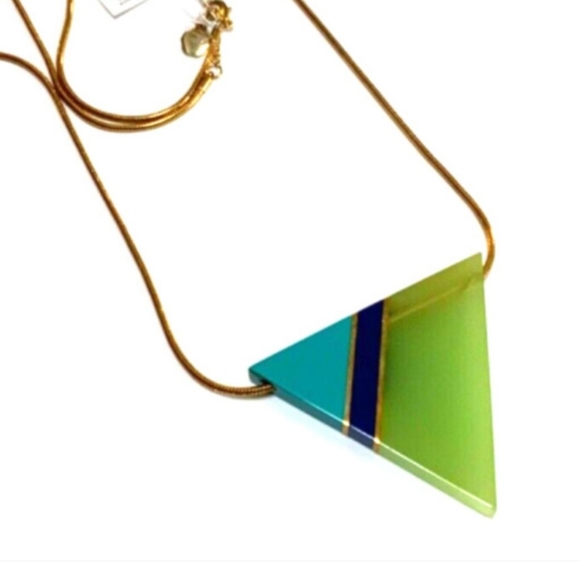 Trina Turk Jewelry - Trina Turk Goldtone Triangular colorblock green  turquoise blue navy necklace